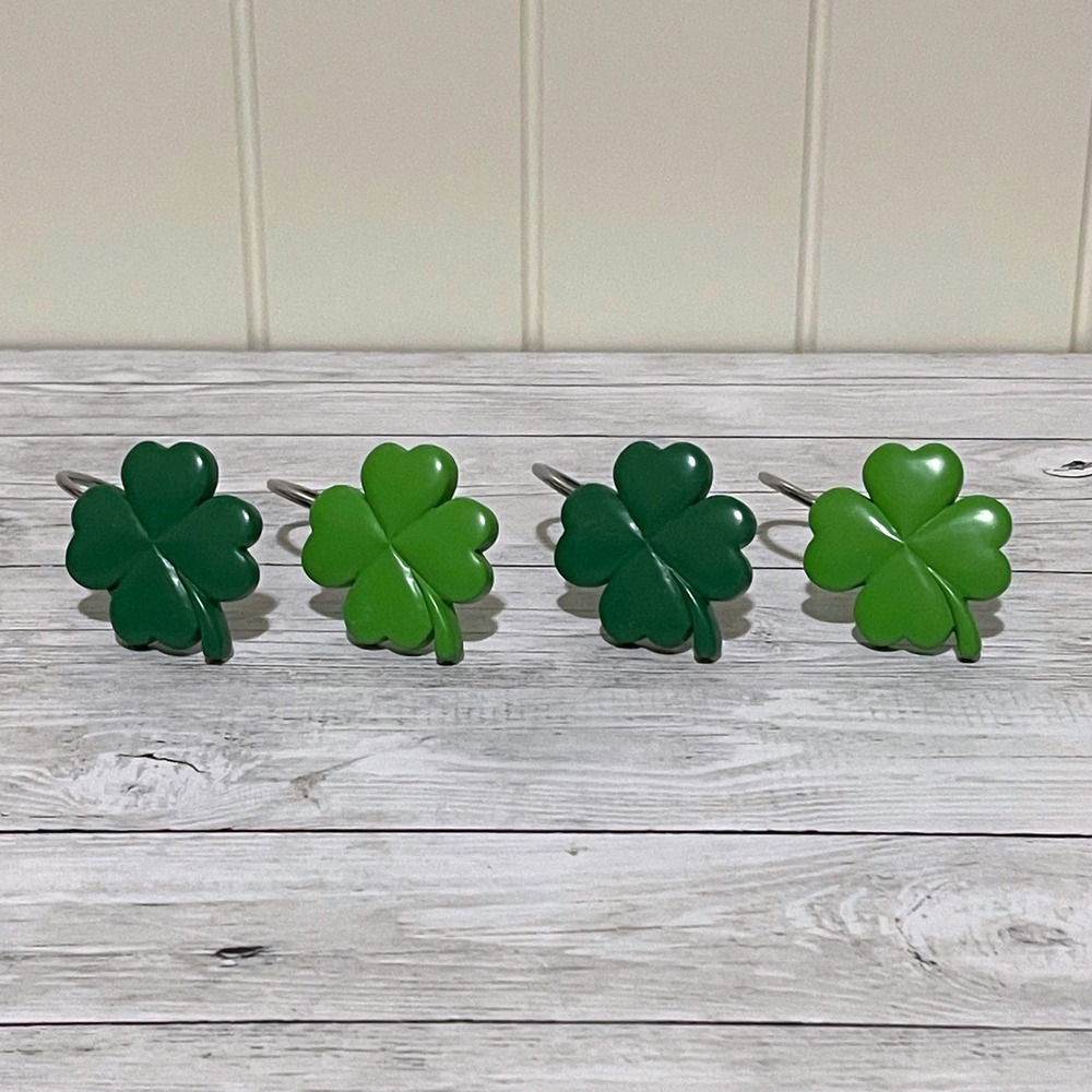 Set of 12 Shamrock Shower Curtain Hooks St Patricks Day Green Clover Rings